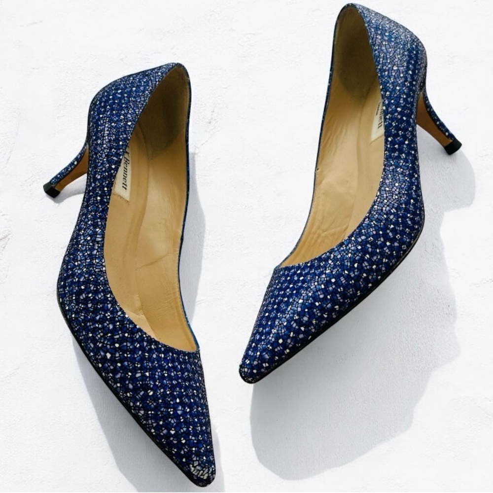 LK Bennett London Blue & White‎ Stained Glass Look Pointed Toe Heels Size 7
